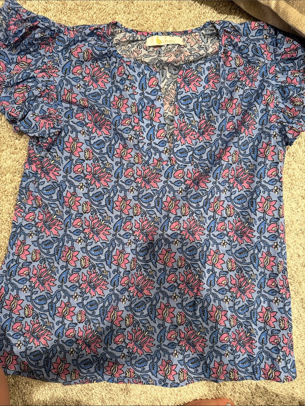 Indigo Floral Short-Sleeve Women's Top - Blue & Pink